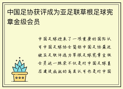 中国足协获评成为亚足联草根足球宪章金级会员