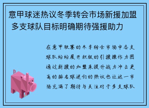 意甲球迷热议冬季转会市场新援加盟 多支球队目标明确期待强援助力