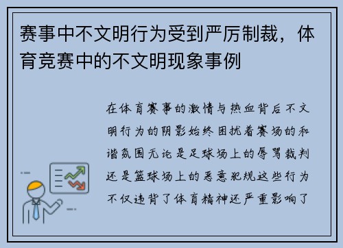 赛事中不文明行为受到严厉制裁，体育竞赛中的不文明现象事例