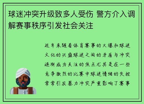 球迷冲突升级致多人受伤 警方介入调解赛事秩序引发社会关注